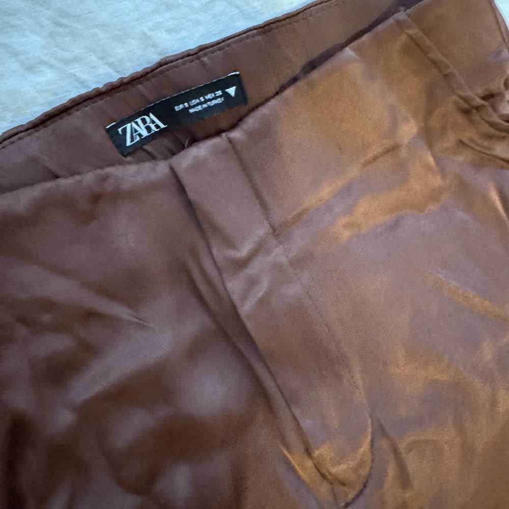 Zara Brown Satin Pants - Picture 3 of 4